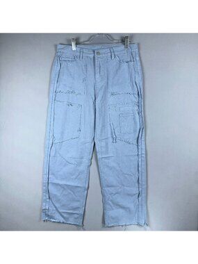 Manfinity Cargo Jeans Frayed Hem Men Size Large Light Blue 100% Cotton